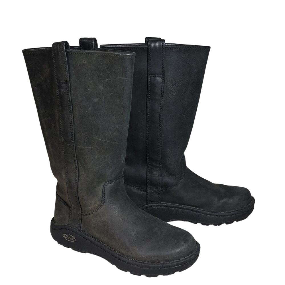 Chaco Credence Tall Dark Grey Leather Boots Womens Size 6.5